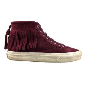Vans Unisex Size 6.5M 8W Sk8-Hi Red Suede Fringe Lace-Up Skate Shoes Sneakers
